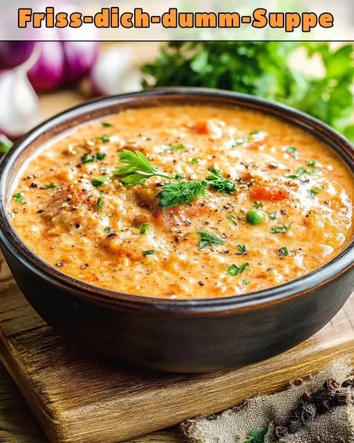 Leckere Friss dich Dumm Suppe serviert in einer eleganten Schüssel