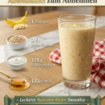 Leckerer Bananen-Hafer-Smoothie in einem Glas mit frischen Zutaten