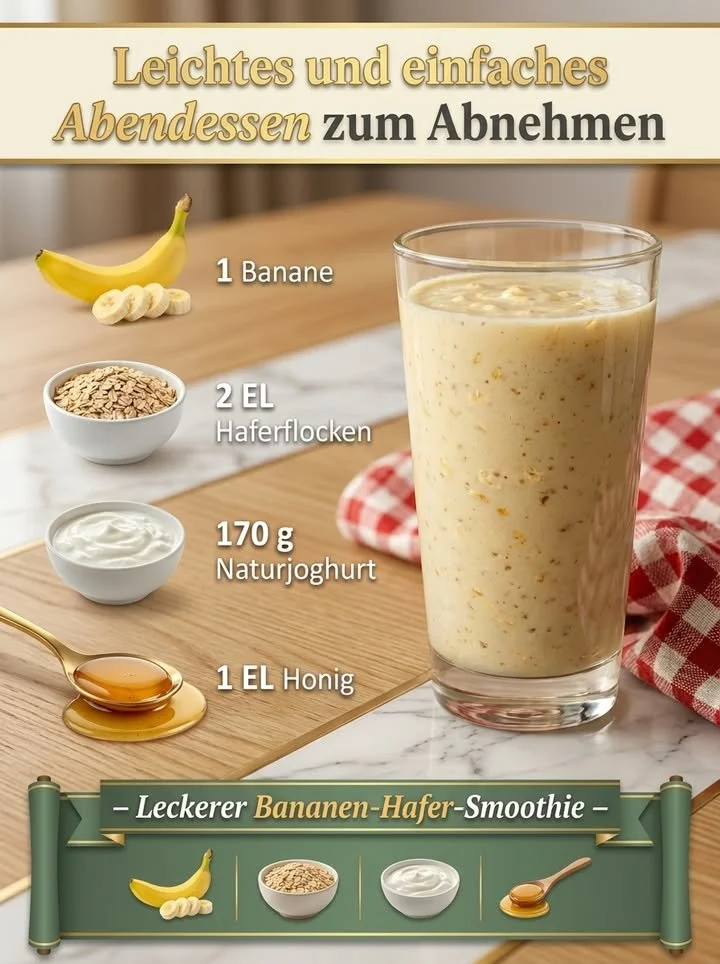 Leckerer Bananen-Hafer-Smoothie in einem Glas mit frischen Zutaten