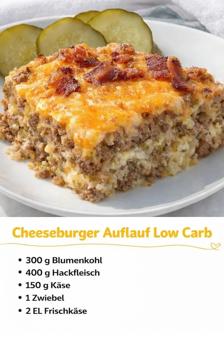 Low Carb Cheeseburger Auflauf mit saftigem Fleisch und Käse