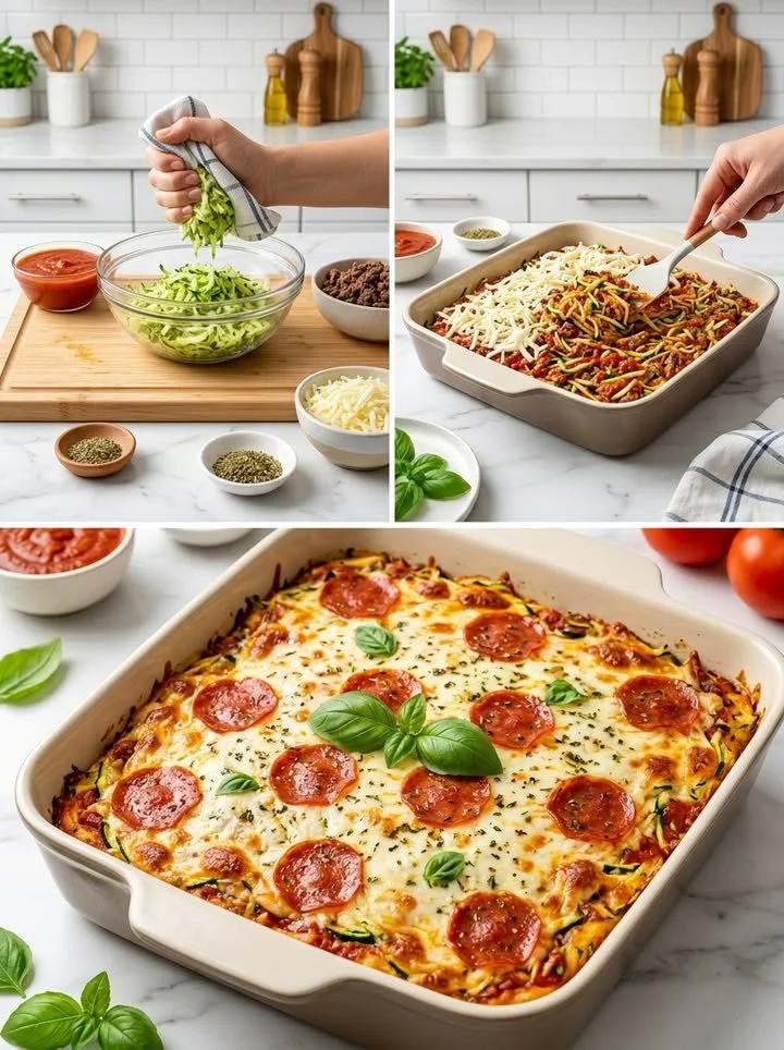 Blitzschneller Zucchini-Pizza-Auflauf für eine gesunde Low Carb Ernährung