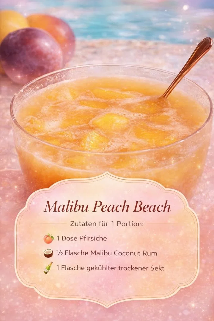 Malibu Peach Beach Cocktail - fruchtig, prickelnd und tropisch für den perfekten Sommer