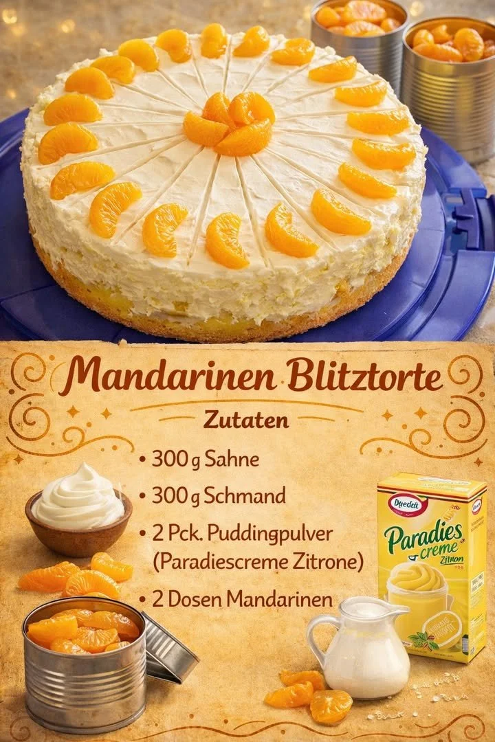 Saftige Mandarinen Blitztorte mit frischem Obst und leckerem Kuchenboden