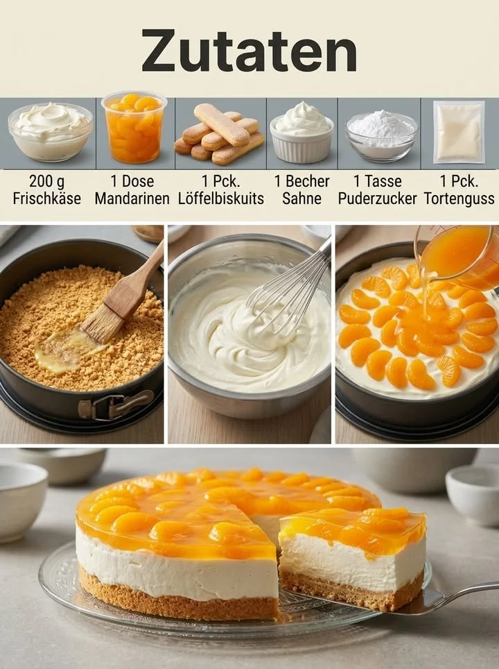 Mandarinen-Frischkäse-Torte mit frischen Mandarinen und cremigem Frischkäse
