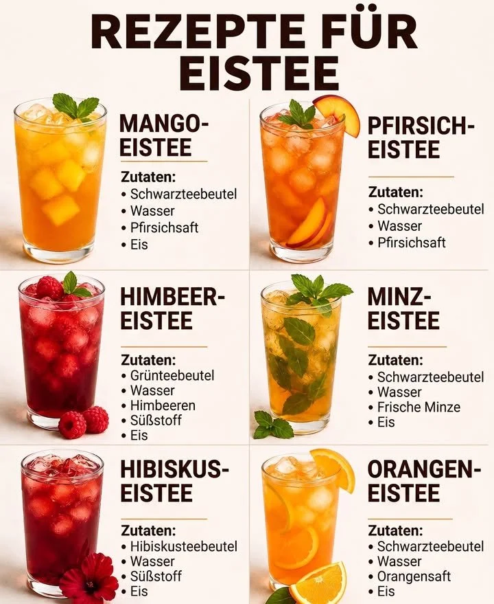 Erfrischender Mango-Eistee in einem Glas mit frischen Mangostücken.