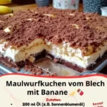 Banana Maulwurfkuchen vom Blech mit schokoladiger Dekoration