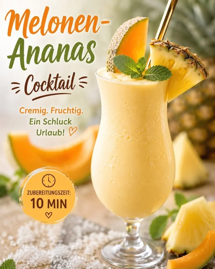 Erfrischender Melonen-Ananas-Smoothie in einem Glas mit Obststücken
