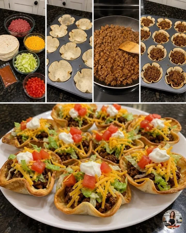 Leckere Mini-Taco-Schalen gefüllt mit frischen Zutaten
