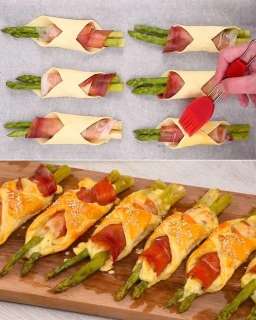 Mit Blätterteig umwickelter Spargel als leckere Vorspeise