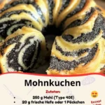 Leckeres Stück Mohnkuchen auf einem Teller mit frischen Zutaten