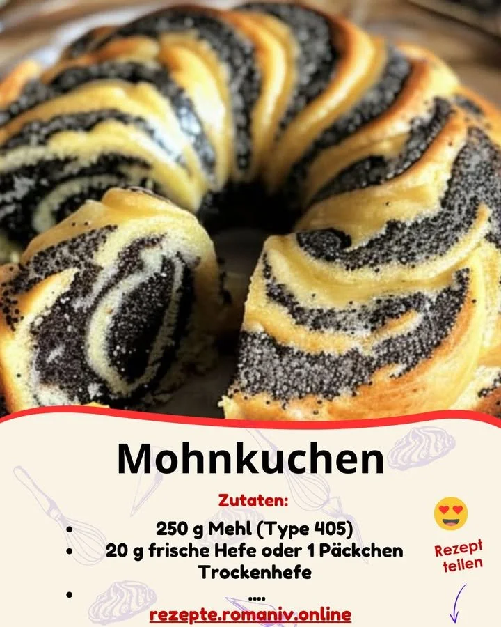 Leckeres Stück Mohnkuchen auf einem Teller mit frischen Zutaten