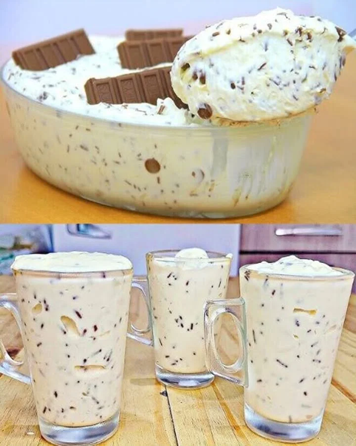 Gläserne Mohrenkopfcreme mit Schaum und Schokolade, beliebt in Desserts