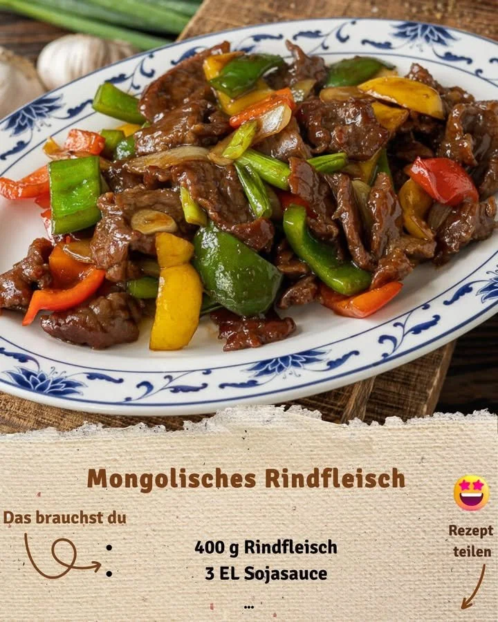 Leckeres Mongolian Beef mit zartem Rindfleisch und würziger Soße