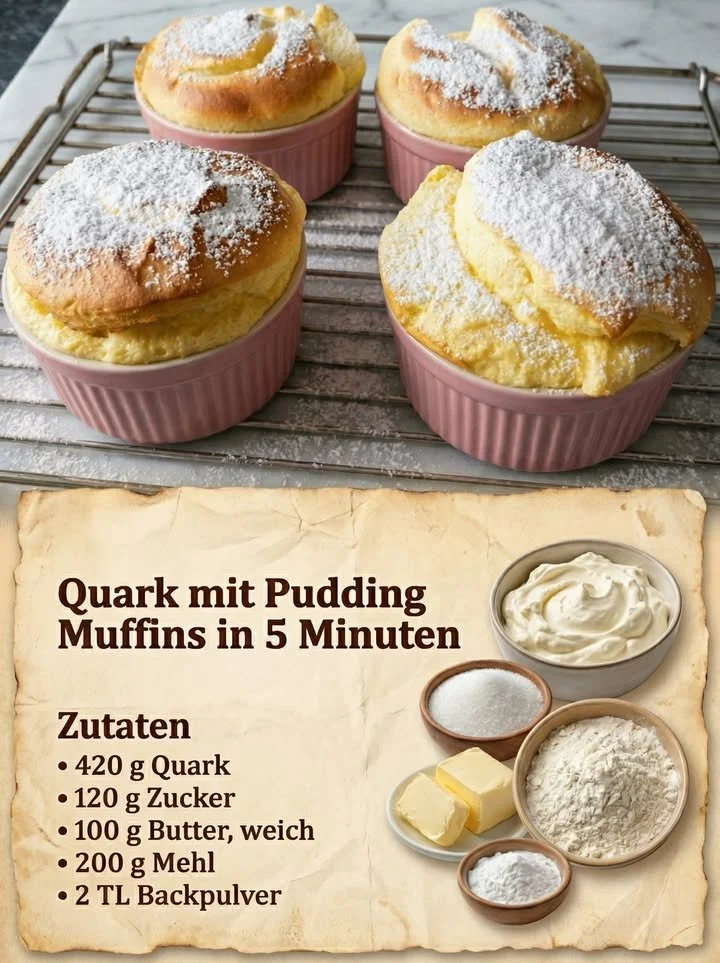 Leckere Muffins mit Quark und Pudding auf einem Teller