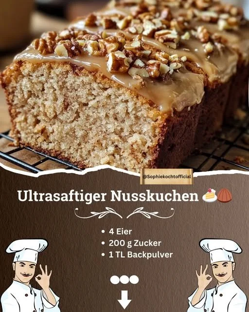 Saftiger und fluffiger Nusskuchen auf einem Teller serviert