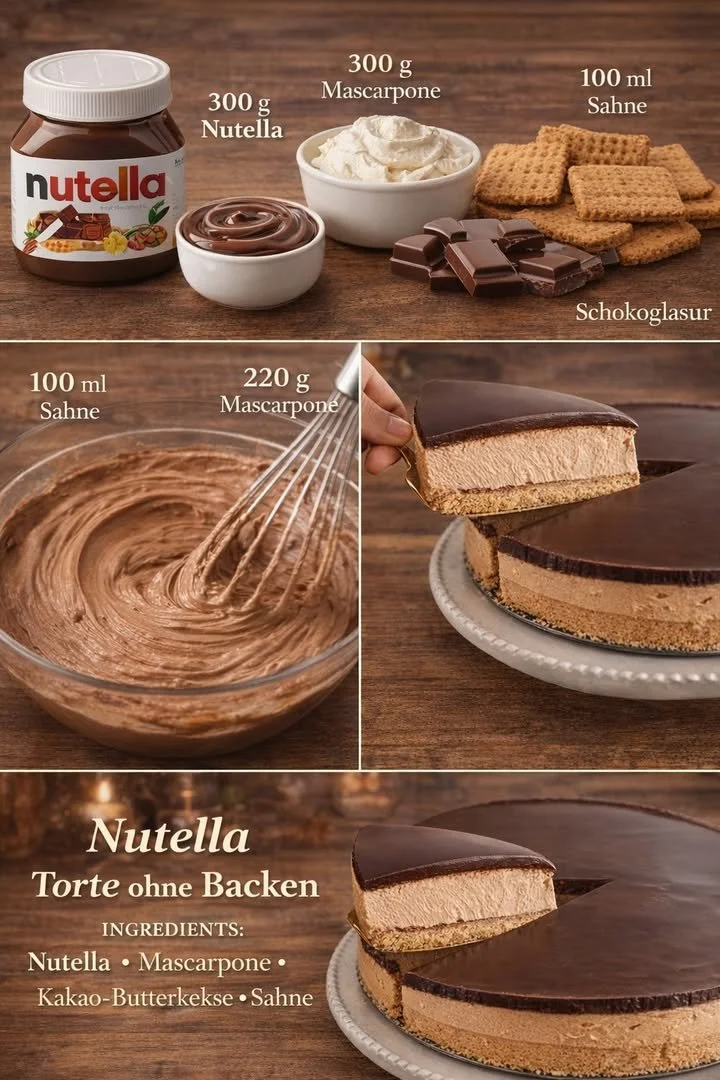 Leckere Nutella-Torte mit schokoladiger Creme und Nüssen