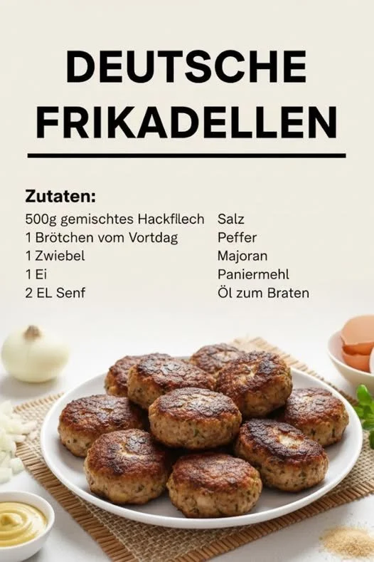 Omas beste Frikadellen serviert mit Beilagen auf einem Teller.