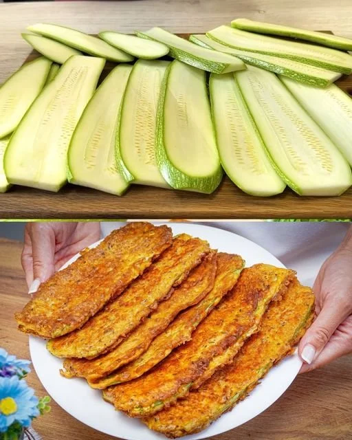 Panierte Zucchini Scheiben mit Parmesan auf einem Teller