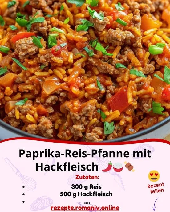 Bunte Paprika-Reis-Pfanne serviert auf einem Teller