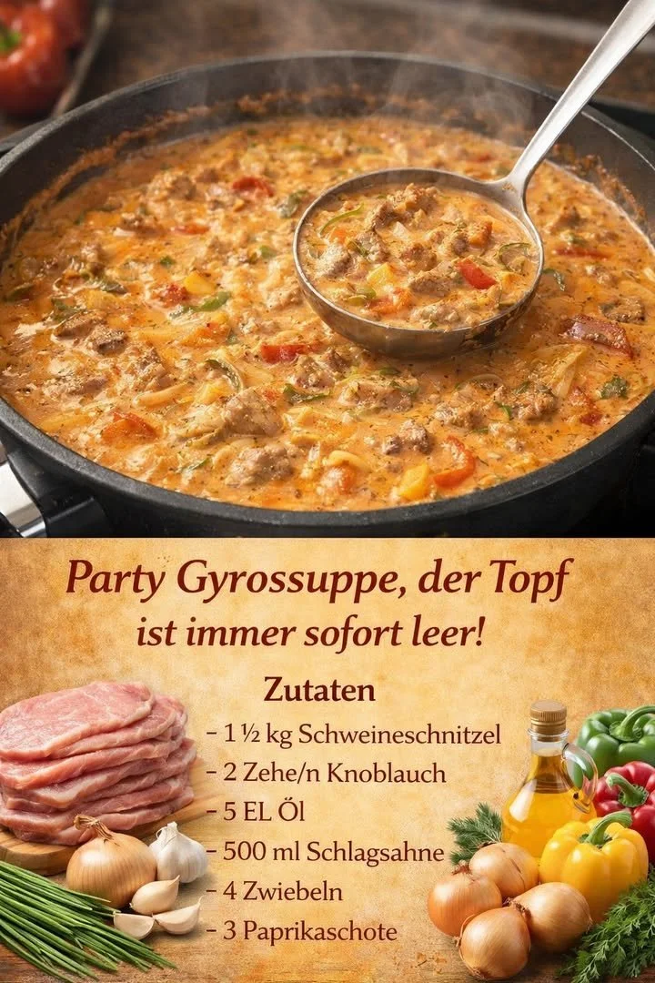 Leckere Party Gyrossuppe in einer Schüssel serviert