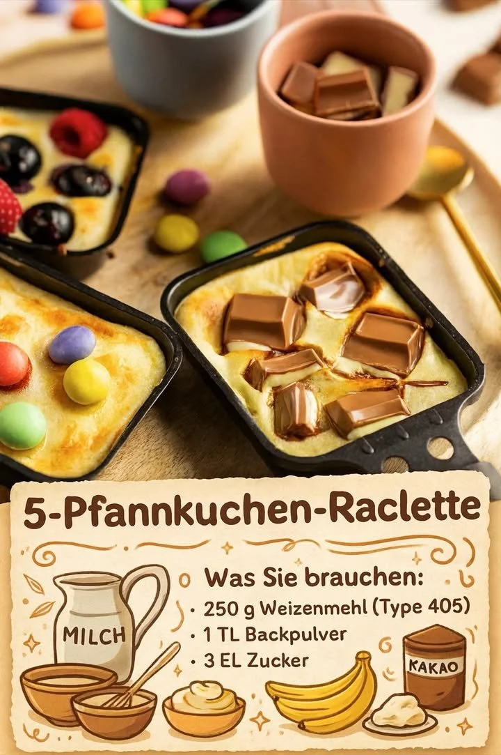 Leckeres Pfannkuchen-Raclette mit Käse und frischen Zutaten serviert