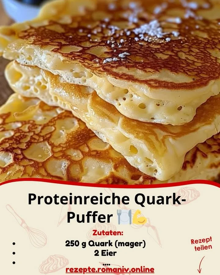 Proteinreiche Quark-Pfannkuchen auf einem Teller mit frischen Beeren