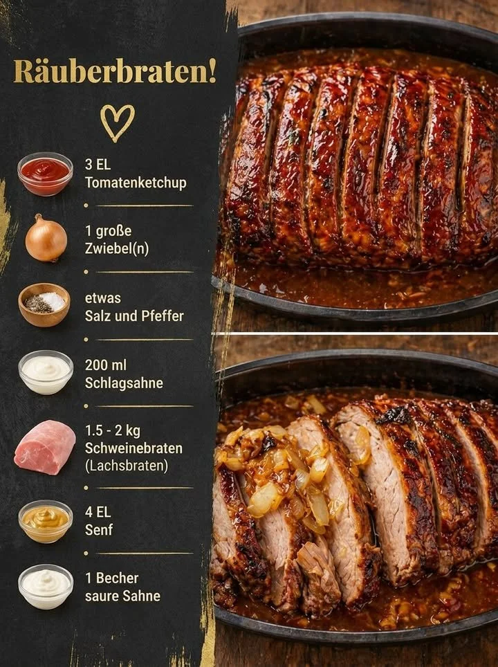 Räuberbraten zart und saftig serviert mit Beilagen