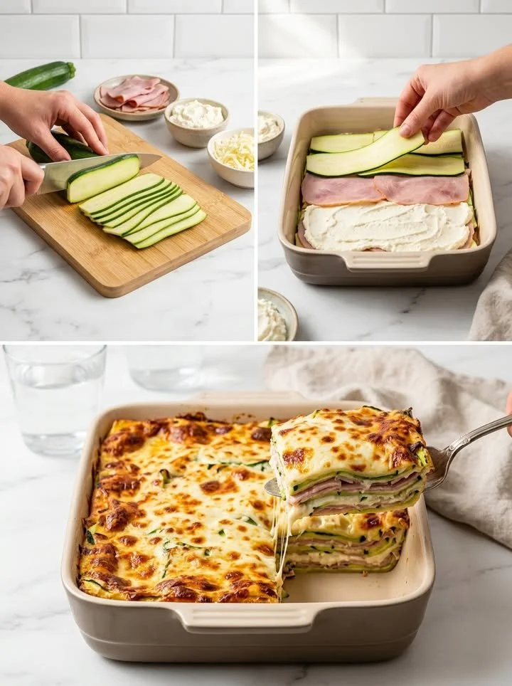 Saftige Zucchini-Schinken-Lasagne mit Käse und frischen Zutaten