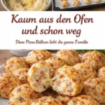 Leckere schnelle Pizza Bällchen auf einem Teller serviert.