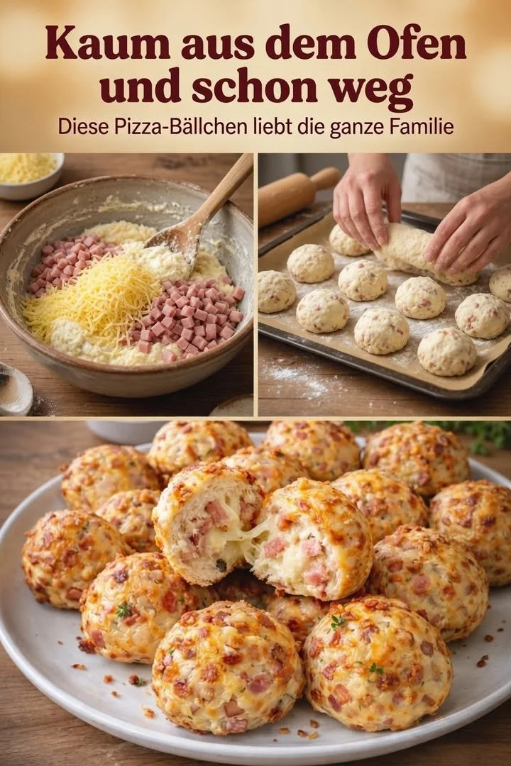 Schnelle Pizza Bällchen auf einem Teller, perfekt für Snacks oder Partys.