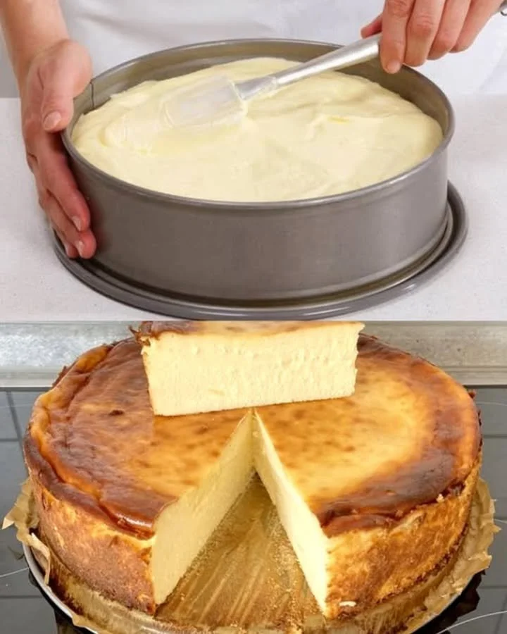 Schneller Käsekuchen ohne Boden auf einem Teller serviert