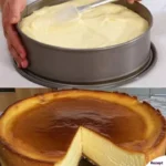Schneller Käsekuchen ohne Boden auf einem Teller serviert