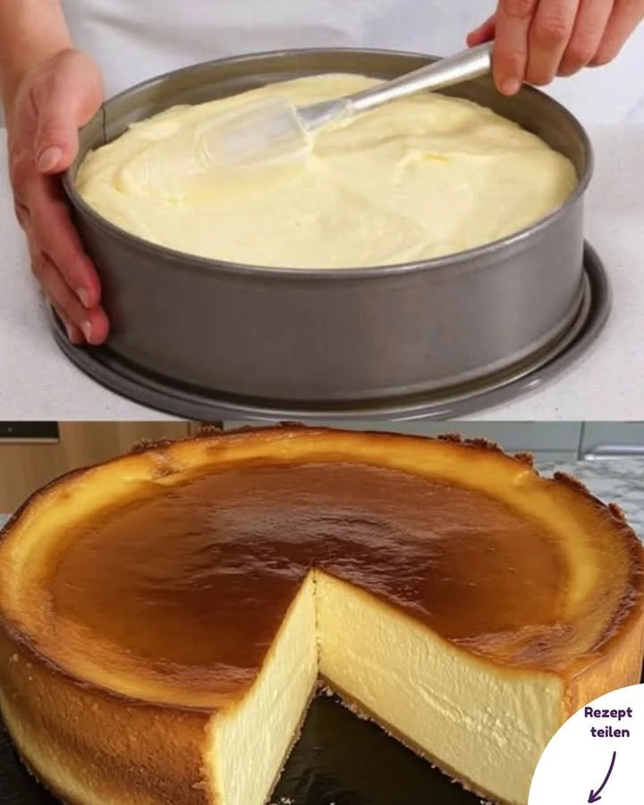 Schneller Käsekuchen ohne Boden auf einem Teller serviert
