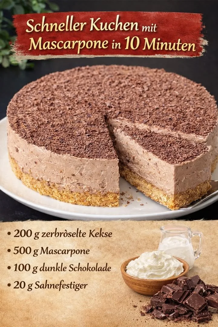 Schneller Mascarpone Kuchen in 10 Minuten, frisch und lecker serviert.