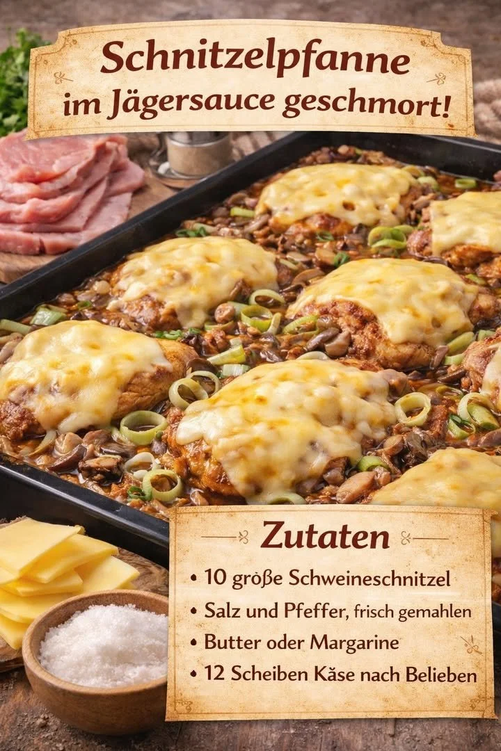 Schnitzelpfanne in Jägersauce mit Kartoffeln und Gemüse