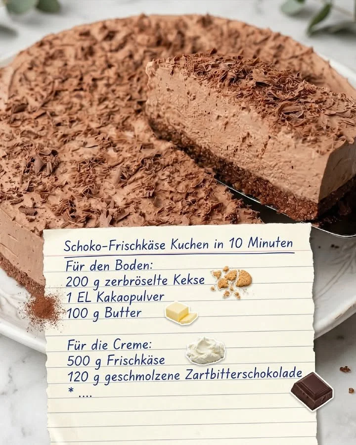Schoko Frischkäsekuchen in 10 Minuten zubereitet