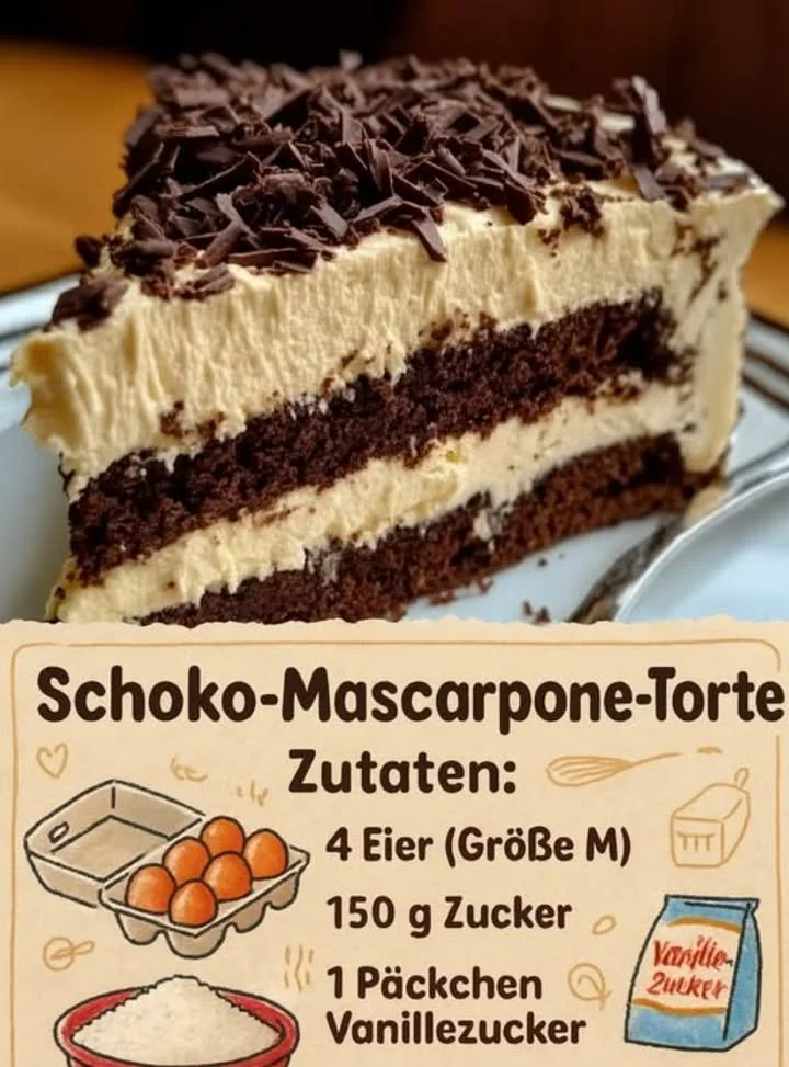 Schoko-Mascarpone-Torte mit schokoladiger Glasur und cremiger Füllung