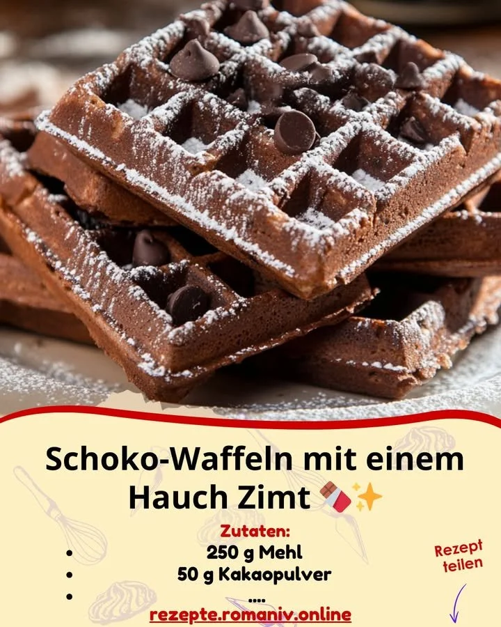 Schoko-Waffeln mit Zimt, frisch gebacken und serviert auf einem Teller.