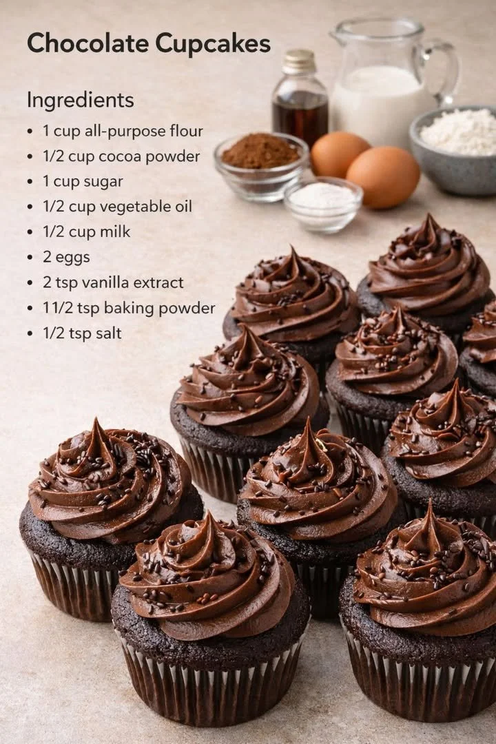 Leckere Schokoladencupcakes mit Schokoladenglasur auf einem weißen Teller