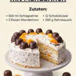 Saftiger Schokoladenkuchen mit Mandarinen auf einem Teller