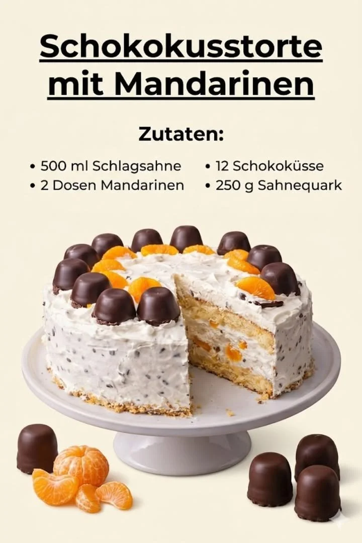 Saftiger Schokoladenkuchen mit Mandarinen auf einem Teller