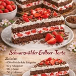 Schwarzwälder Erdbeer-Torte mit frischen Erdbeeren und Schokoladenbiskuit