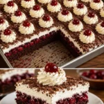 Schwarzwälder Pudding Blechkuchen mit Schokolade und Sahne