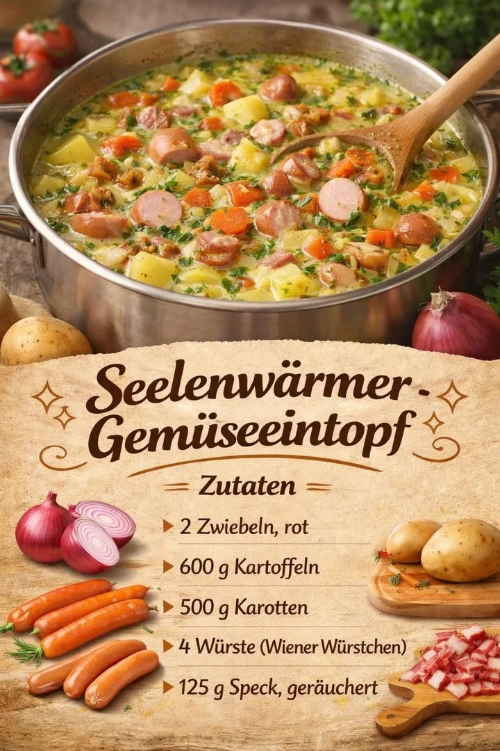 Herzhafter Gemüseeintopf in einer bunten Schüssel