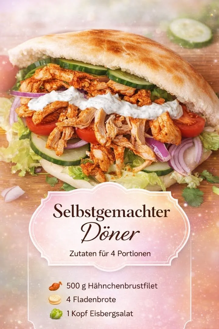 Selbstgemachter Döner mit frischem Gemüse und saftigem Fleisch