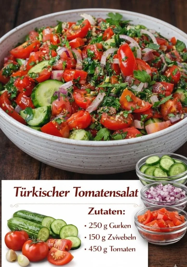 Frisch aromatischer Salat in buntem Gemüse und Kräutern serviert.