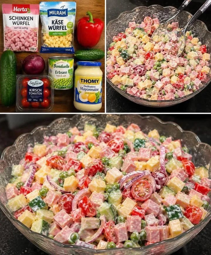 Leckerer Sommersalat mit frischen Zutaten und bunten Gemüsen.