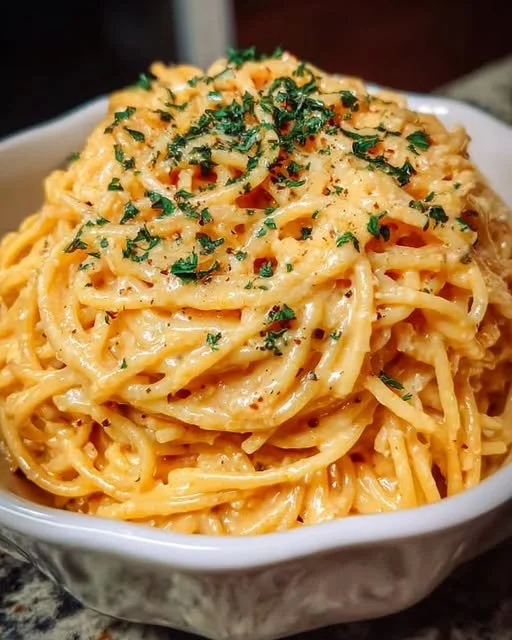 Teller mit Spaghetti mit Knoblauch und frischen Kräutern