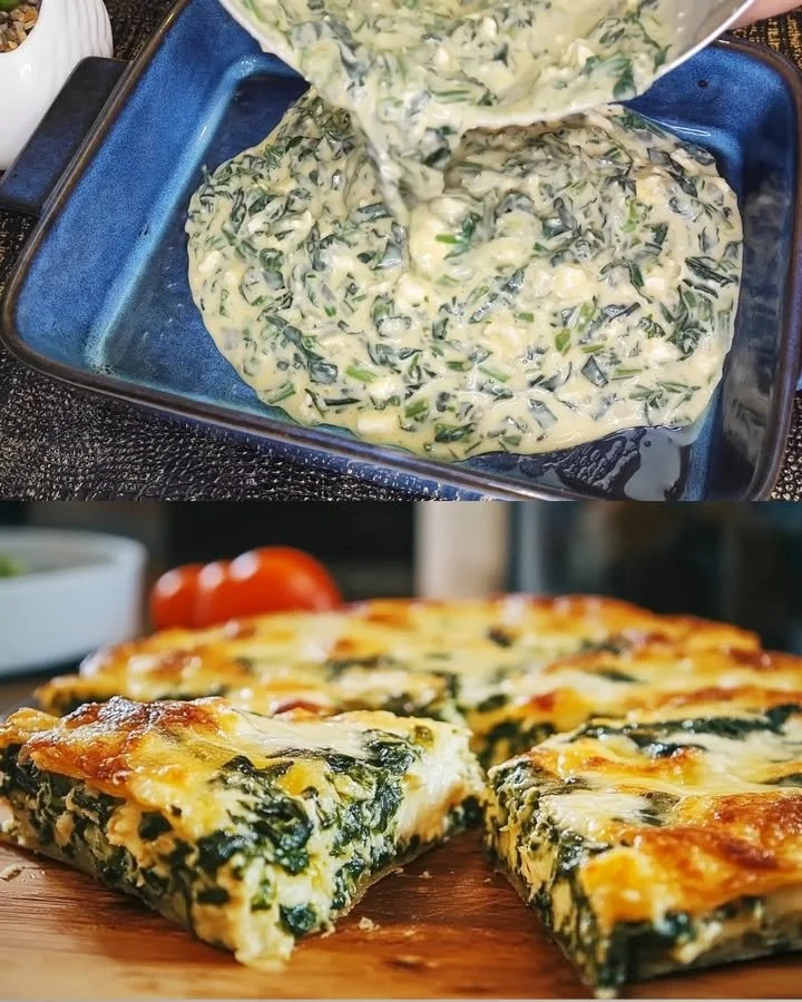 Leckere Spinat-Feta-Quiche frisch aus dem Ofen, vegetarisches Rezept.