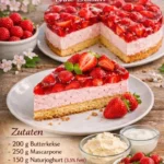 Leckerer Erdbeer-Käsekuchen ohne Backen mit frischen Erdbeeren